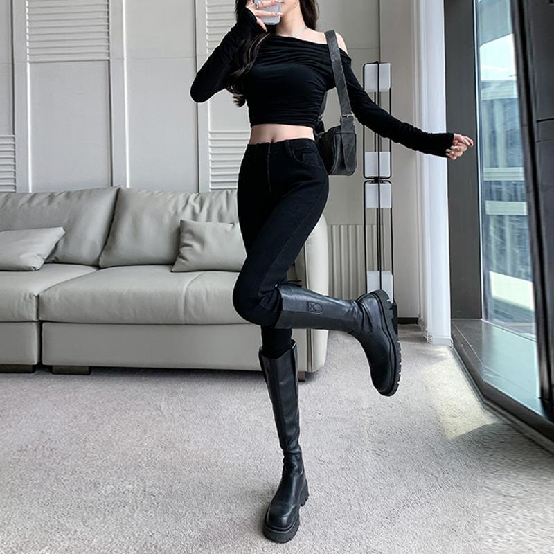 Ženske skinny traperice s visokim strukom, denim, korejski stil, za proljeće i jesen