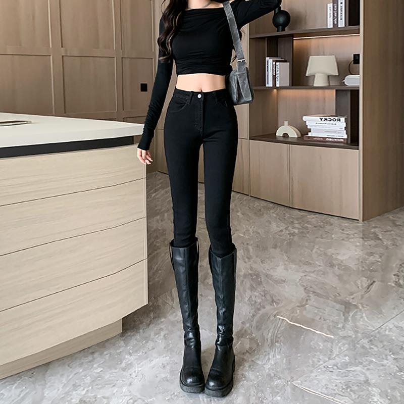 Ženske skinny traperice s visokim strukom, denim, korejski stil, za proljeće i jesen