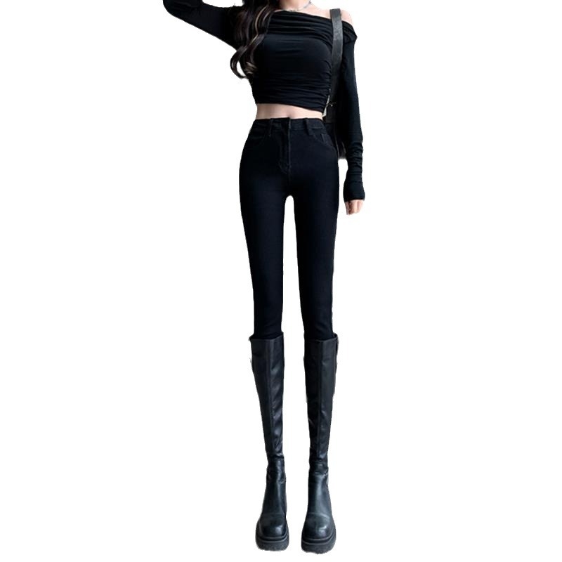 Ženske skinny traperice s visokim strukom, denim, korejski stil, za proljeće i jesen