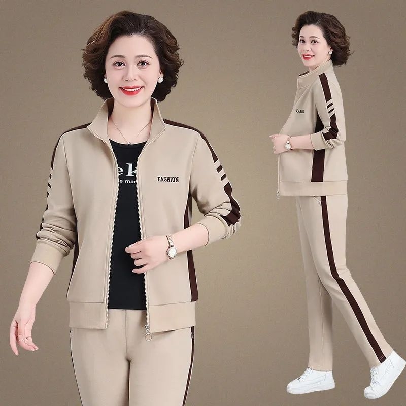 2026 nova ženska udobna sportska kombinacija za zrelu ženu, dvodijelni komplet s duksericom s ovratnikom na stoji, proljeće-jesen, velike veličine