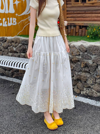 Zimska suknja s cvjetnim vezom, vitka silueta, srednje duljine za žene, francuski stil, visok pojas, ležerni kroj