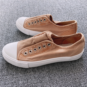 Unisex καμβά sneakers χωρίς κορδόνια, με πλυμένο φθαρμένο look, κορεατικό στυλ, μαλακά και άνετα