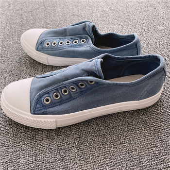 Unisex καμβά sneakers χωρίς κορδόνια, με πλυμένο φθαρμένο look, κορεατικό στυλ, μαλακά και άνετα