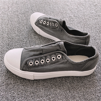 Unisex καμβά sneakers χωρίς κορδόνια, με πλυμένο φθαρμένο look, κορεατικό στυλ, μαλακά και άνετα