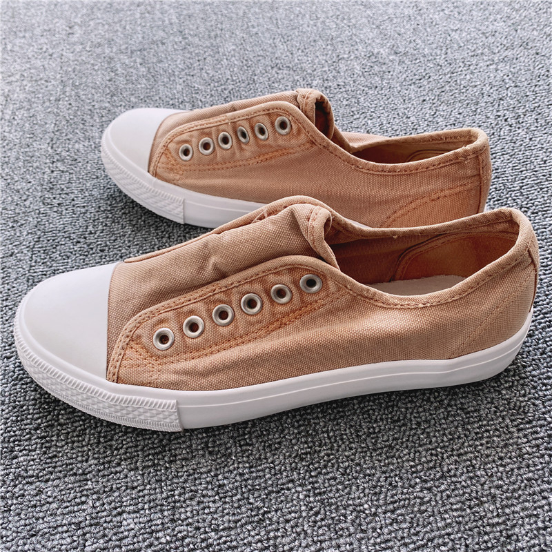 Unisex καμβά sneakers χωρίς κορδόνια, με πλυμένο φθαρμένο look, κορεατικό στυλ, μαλακά και άνετα