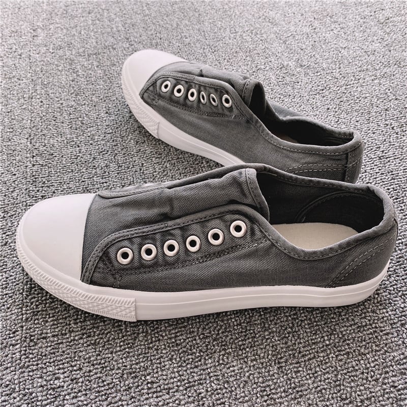 Unisex καμβά sneakers χωρίς κορδόνια, με πλυμένο φθαρμένο look, κορεατικό στυλ, μαλακά και άνετα
