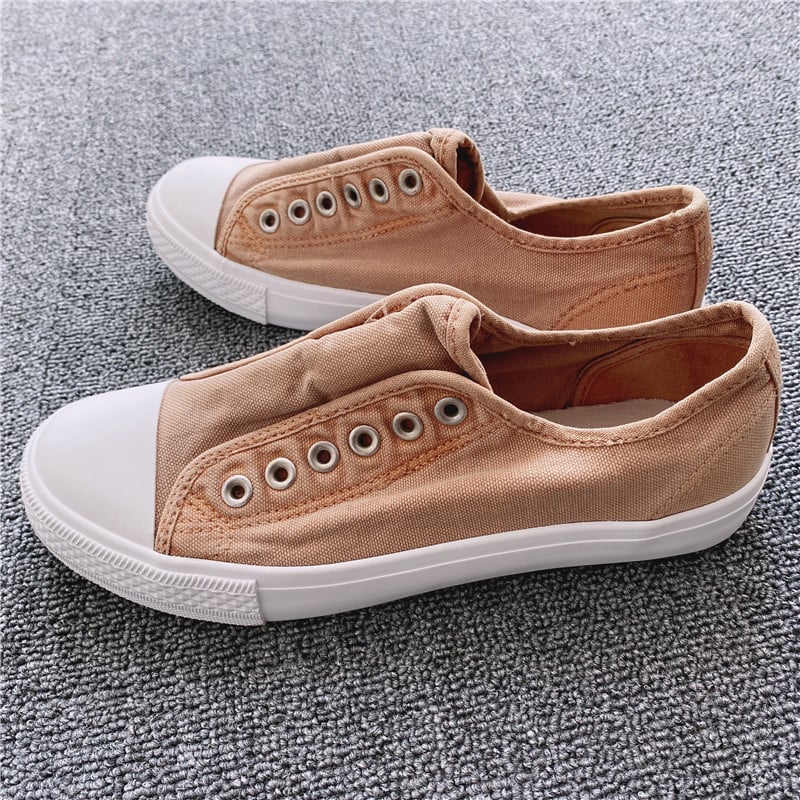 Unisex καμβά sneakers χωρίς κορδόνια, με πλυμένο φθαρμένο look, κορεατικό στυλ, μαλακά και άνετα