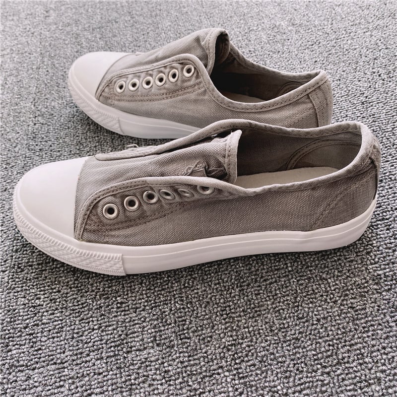 Unisex καμβά sneakers χωρίς κορδόνια, με πλυμένο φθαρμένο look, κορεατικό στυλ, μαλακά και άνετα