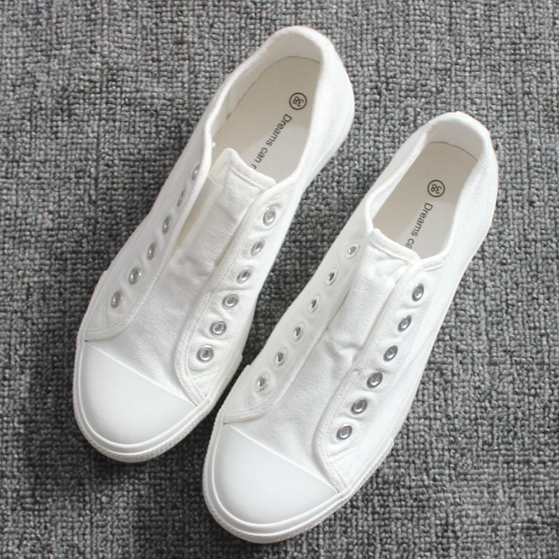 Unisex καμβά sneakers χωρίς κορδόνια, με πλυμένο φθαρμένο look, κορεατικό στυλ, μαλακά και άνετα