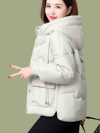 Női selyem-pamut bélelt kabát kapucnival, téli modell 2025, elegáns mindennapi külső