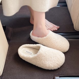 Ženske papuče od janjeće vune s umjetnom dlakom, tople i udobne, zatvoren nos, slip-on, đon 3-5 cm, zima 2025