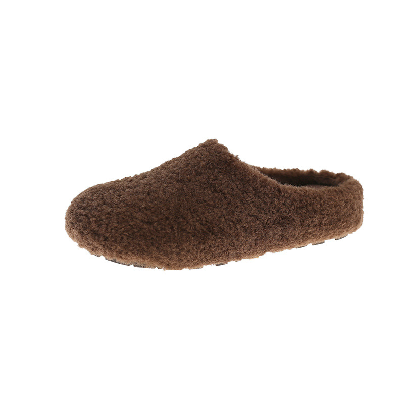 Ženske papuče od janjeće vune s umjetnom dlakom, tople i udobne, zatvoren nos, slip-on, đon 3-5 cm, zima 2025