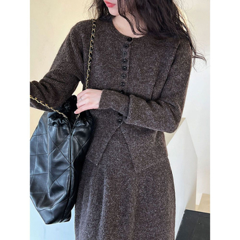 Ženski pleteni set za proljeće i jesen, korejski stil, opušteni dnevni outfit, pulover i mini suknja, dvodijelni set
