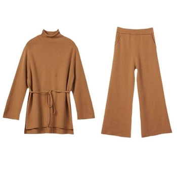 Jednobojni pleteni set: pulover i hlače, dvodijelni, jesen-zima 2025, ležerno elegantan stil