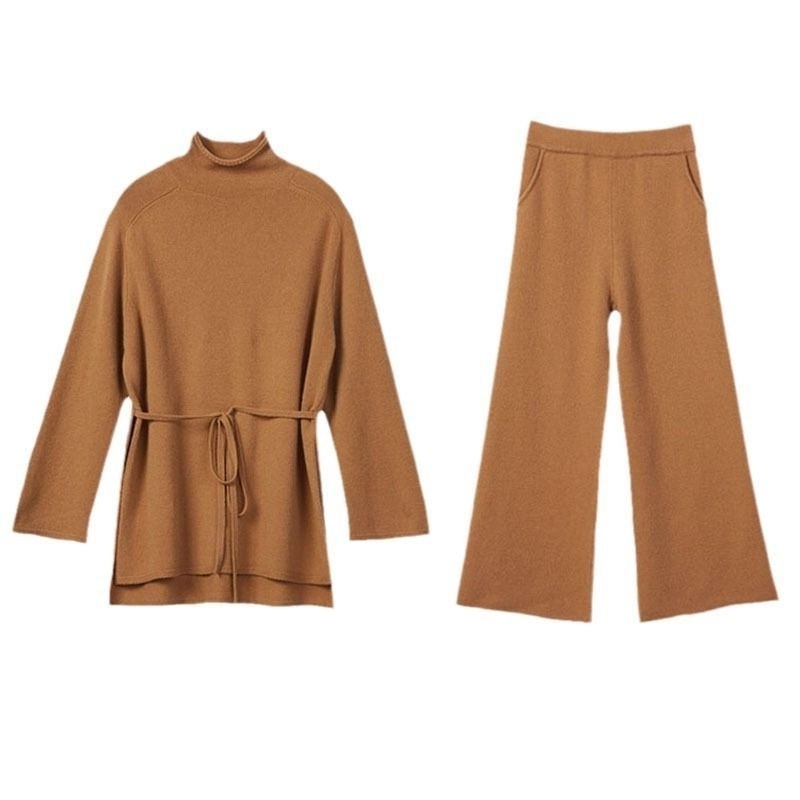 Jednobojni pleteni set: pulover i hlače, dvodijelni, jesen-zima 2025, ležerno elegantan stil
