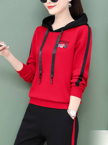 Ženski dvodijelni sportski set s kapuljačom i hlačama, plus veličina, korejski stil.