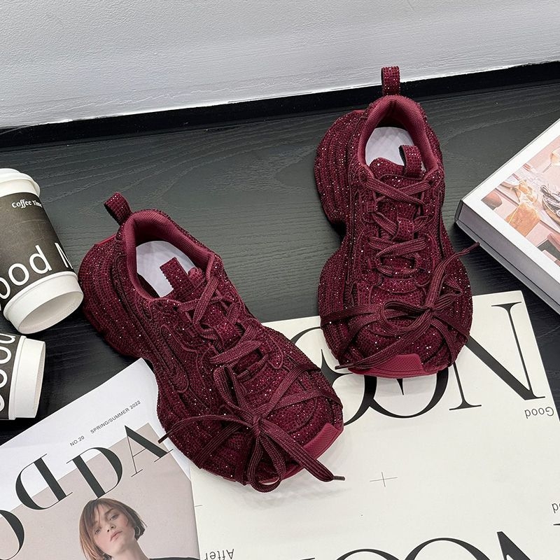 Ženske tenisice tipa dad s kristalima i zvjezdama, debeli potplat, prozračne sportske casual cipele za jesen 2026