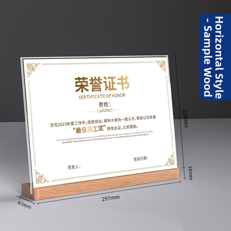 A4 akrylátový rám na certifikát – stolný stojan pre čestné certifikáty, listy menovania a patentové plakety