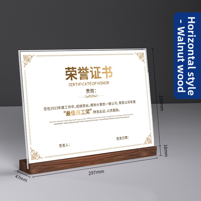 A4 akrylátový rám na certifikát – stolný stojan pre čestné certifikáty, listy menovania a patentové plakety
