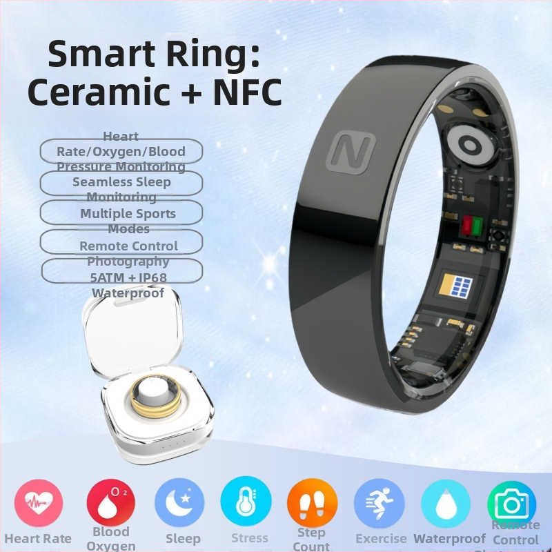 Keramički pametni prsten s NFC pristupom, praćenje srčanog ritma, zasićenost krvi kisikom i san, praćenje, IP68 vodootporan, Bluetooth