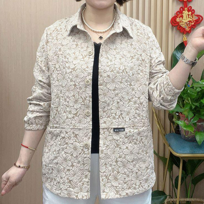 Jakna jacquard s polo ovratnikom za proljeće i jesen, univerzalna za žene srednje dobi i starije, udoban ležeran kroj