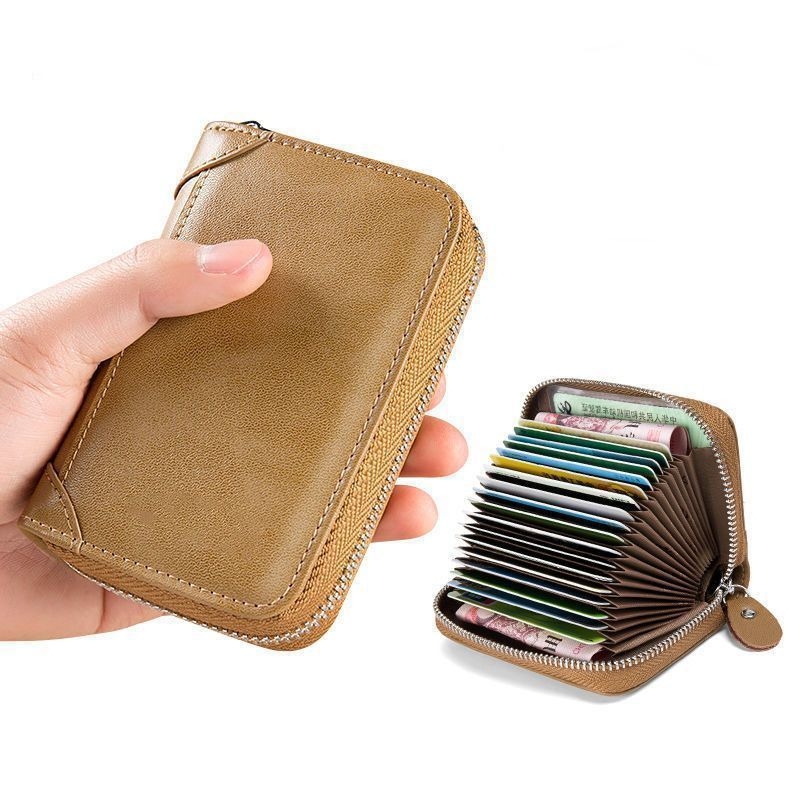Etui za kartice od prave kože, velika kapaciteta, više džepova za kartice, anti-demagnetizacija, kompaktni dizajn u obliku akordeona, ultra-tanki, za vozačku dozvolu, za žene