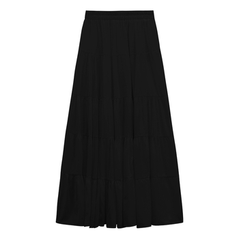 Hosszú A‑vonalú szoknya magas derékkal, karcsúsító sziluett, gyengéd tavaszi elegancia, széles szegély