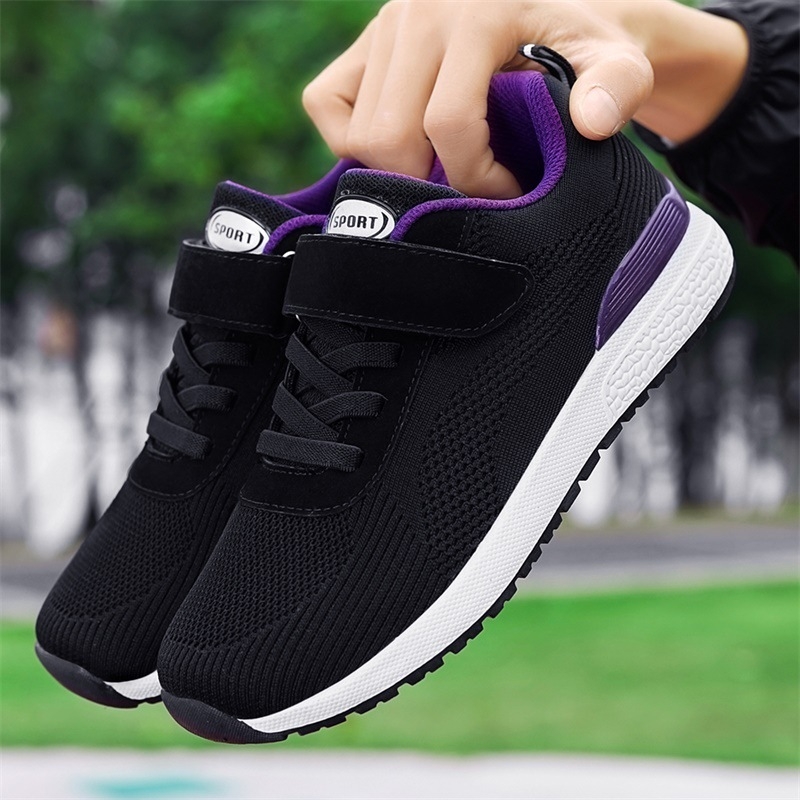Pantofi sport casual pentru femei, model primăvară-toamnă, partea superioară din material textil, mărimi late, toc mic, închidere Velcro.