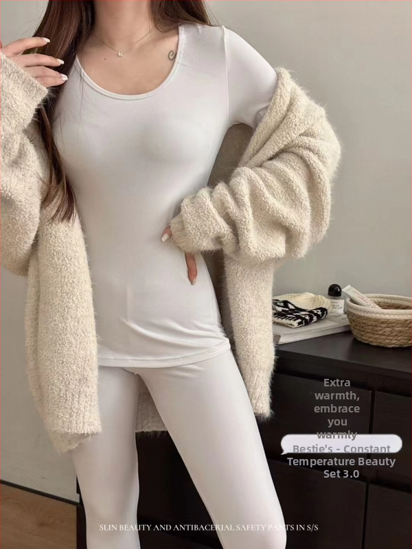 Ženski termalni komplet, lagan, uski kroj, brušeni fleece, jesen-zima, verzija 3.0, gornji i donji dio