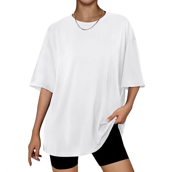 Ženski oversize T-shirt s kratkim rukavima, okruglim izrezom, jednobojni, ljetni svakodnevni osnovni komad.