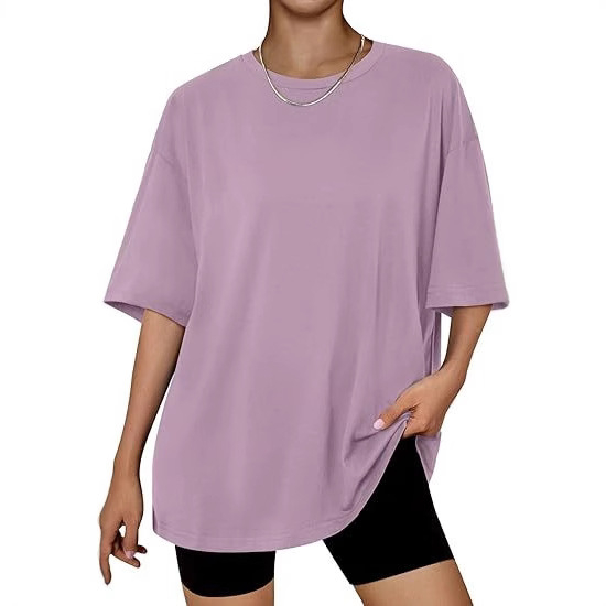 Ženski oversize T-shirt s kratkim rukavima, okruglim izrezom, jednobojni, ljetni svakodnevni osnovni komad.
