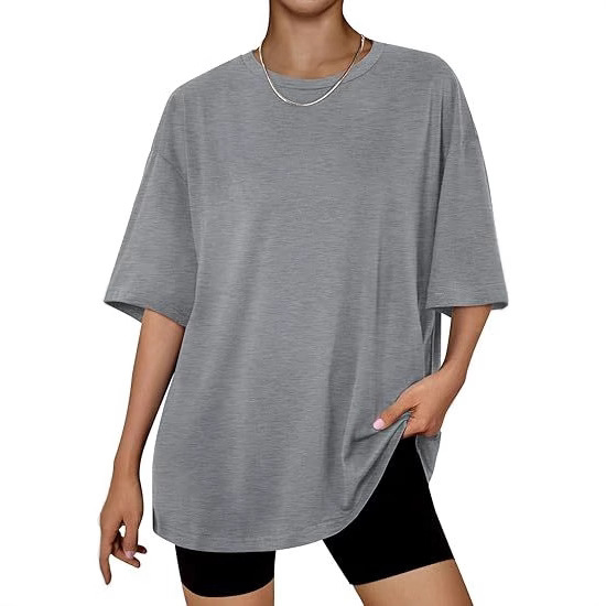 Ženski oversize T-shirt s kratkim rukavima, okruglim izrezom, jednobojni, ljetni svakodnevni osnovni komad.
