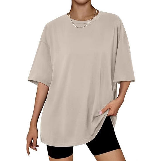 Ženski oversize T-shirt s kratkim rukavima, okruglim izrezom, jednobojni, ljetni svakodnevni osnovni komad.