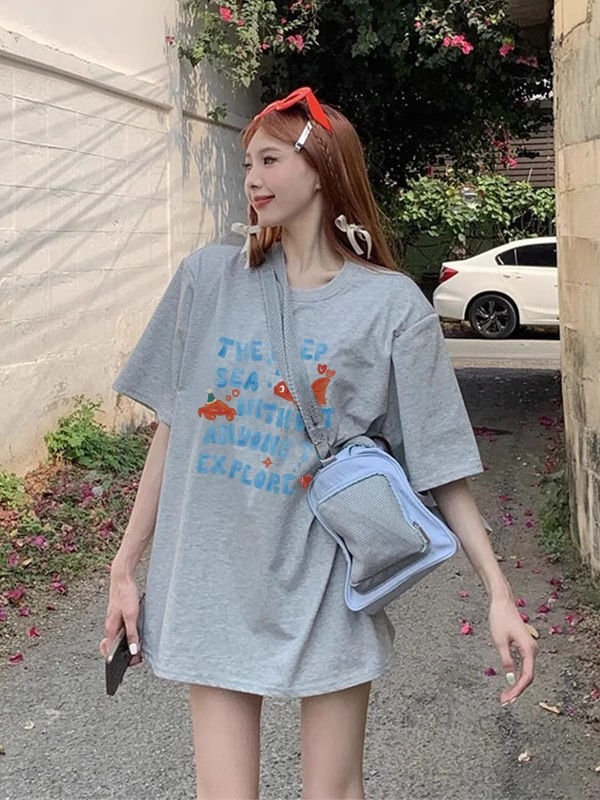 Ženski pamučni T-shirt s kratkim rukavima, tisk s tekstom, udobna silueta, okrugli izrez, ljetni svakodnevni top