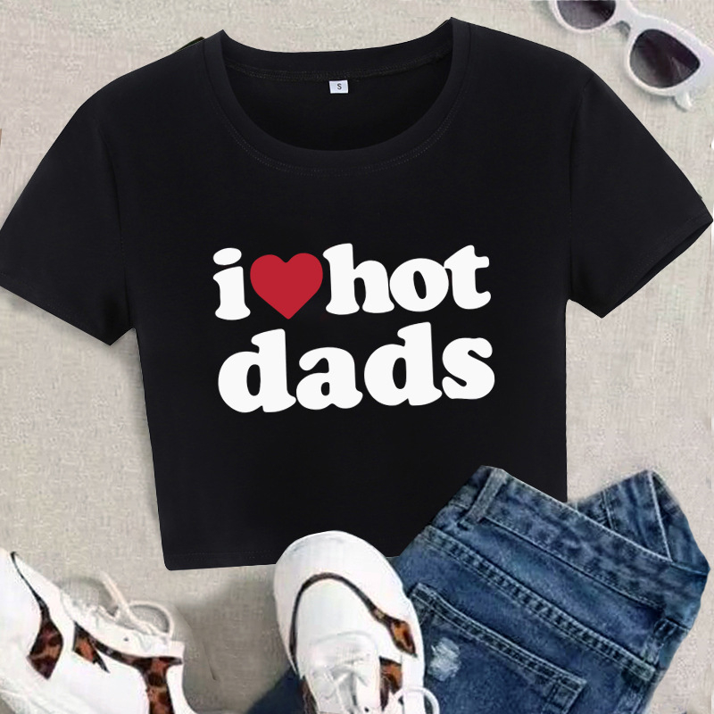 Novo žensko T-shirt s kratkim raglan rukavima, print 'I love hot dads', street hipster stil, poliester