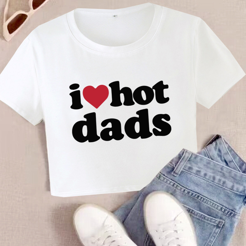 Novo žensko T-shirt s kratkim raglan rukavima, print 'I love hot dads', street hipster stil, poliester