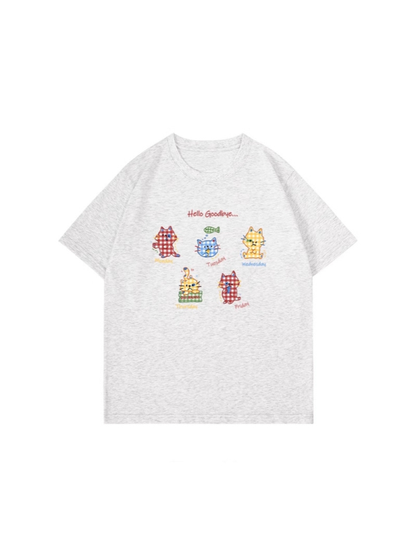 Damski bijeli pamukasti T-shirt kratkih rukava, američki stil, ležerni oversize kroj, okrugli izrez, print s tekstom.