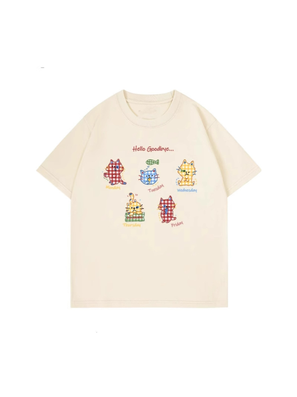 Damski bijeli pamukasti T-shirt kratkih rukava, američki stil, ležerni oversize kroj, okrugli izrez, print s tekstom.