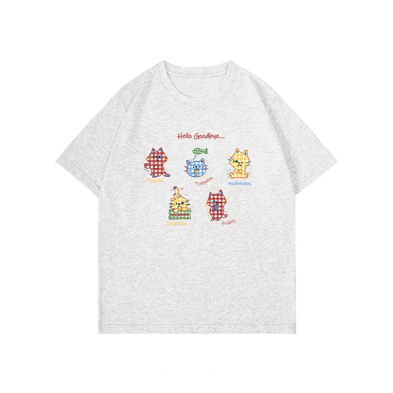 Damski bijeli pamukasti T-shirt kratkih rukava, američki stil, ležerni oversize kroj, okrugli izrez, print s tekstom.