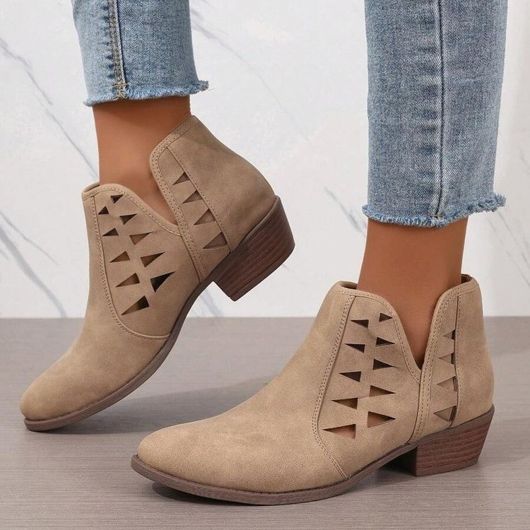 Botine Chelsea pentru femei, mărime plus, respirante, design decupat, toc gros, vârf rotund, gleznă joasă, ținute casual de zi cu zi (toamnă 2024)