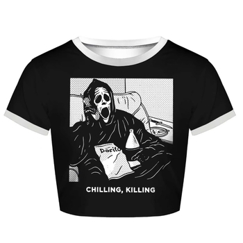 Дамска прилепнала късръкавна T-shirt с 3D принт, полиестер/еластан, ежедневен стил