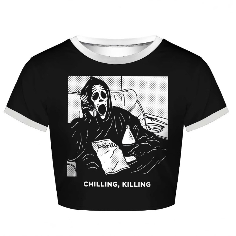 Дамска прилепнала късръкавна T-shirt с 3D принт, полиестер/еластан, ежедневен стил