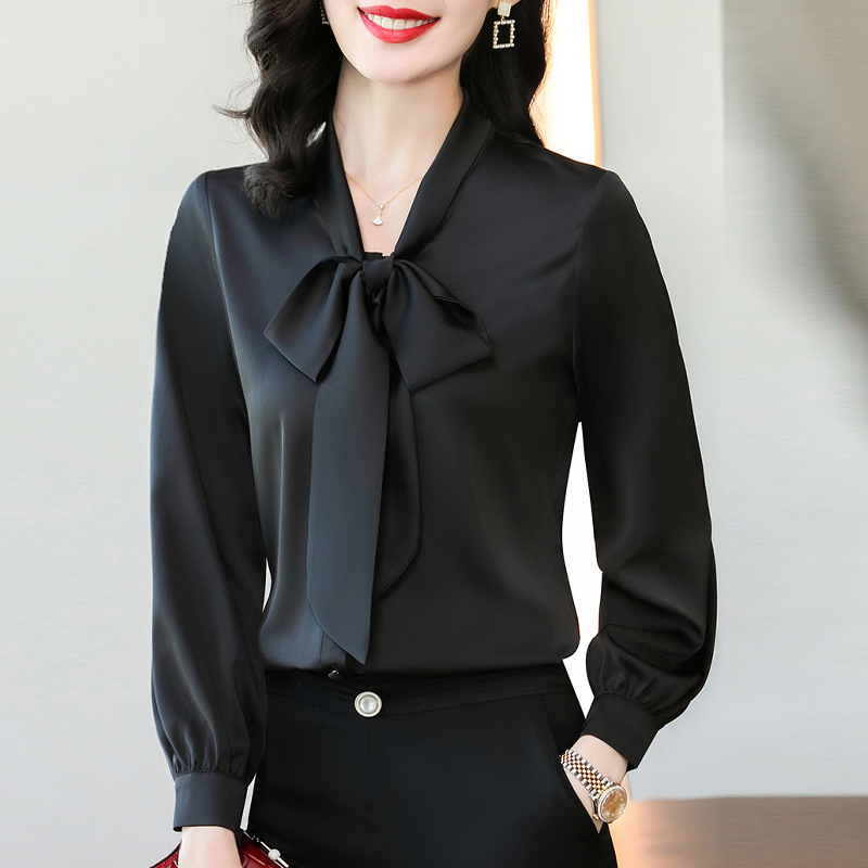 Ženska bluza-kardigan s mašnom, gumbima sprijeda, duge rukave, jednobojna, casualno-elegantno za proljeće i jesen