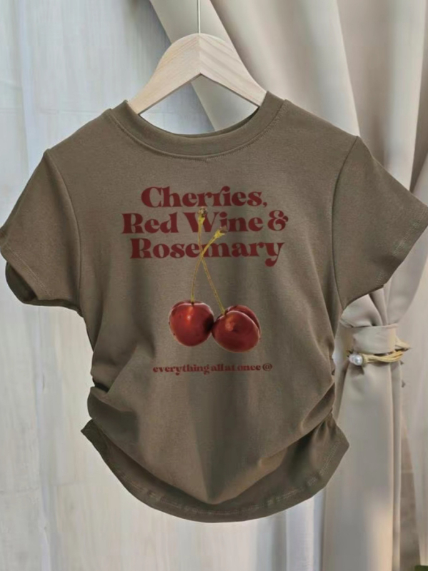 Ženski kratki T-shirt s okruglim izrezom, tisk slovima, kratka duljina — ljeto 2025