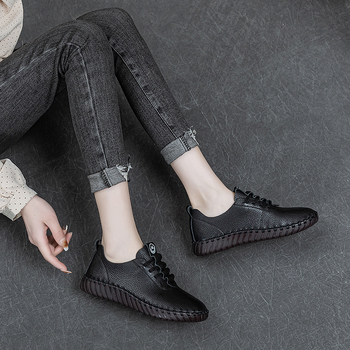 527-3 Női Slip-On cipő, első réteg marhabőrből, puha talppal, mindennapi casual, retro stílus