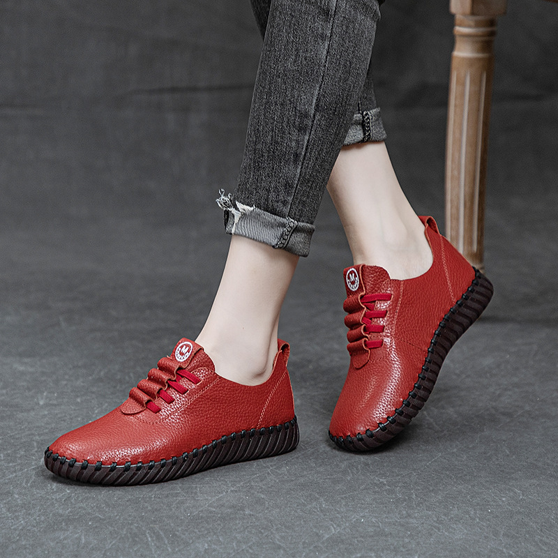 527-3 Női Slip-On cipő, első réteg marhabőrből, puha talppal, mindennapi casual, retro stílus