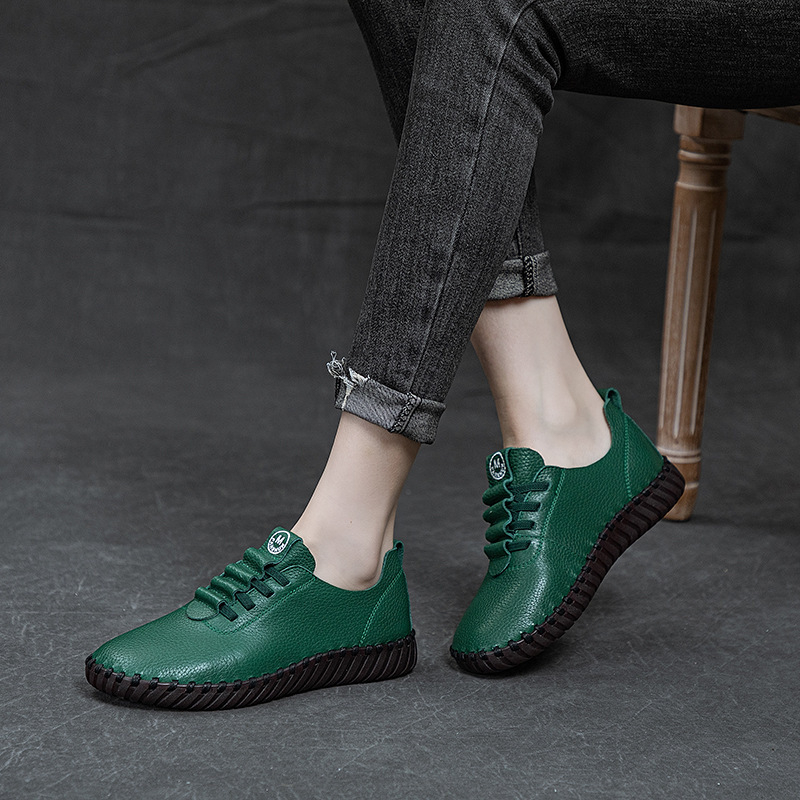 527-3 Női Slip-On cipő, első réteg marhabőrből, puha talppal, mindennapi casual, retro stílus