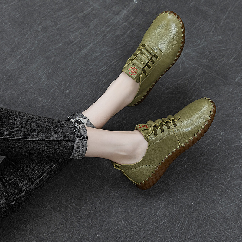 527-3 Női Slip-On cipő, első réteg marhabőrből, puha talppal, mindennapi casual, retro stílus