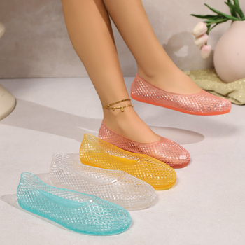Női átlátszó PVC slip-on szandálok kivágott mintázattal, mindennapi lapos talppal