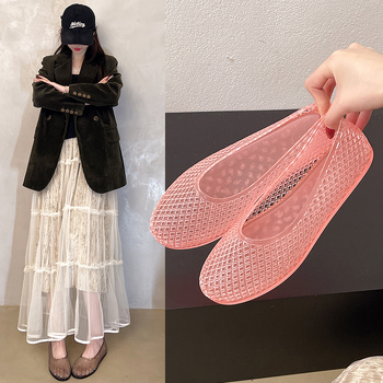 Női átlátszó PVC slip-on szandálok kivágott mintázattal, mindennapi lapos talppal